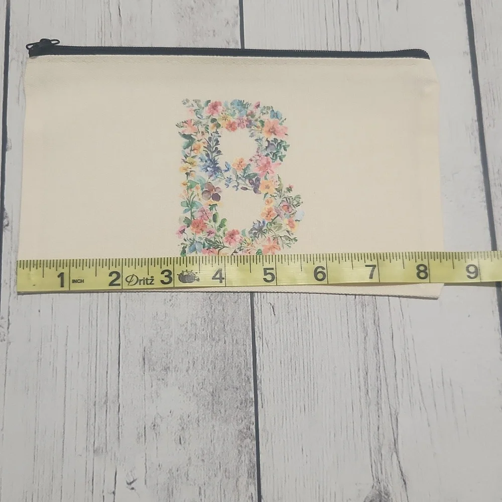 Initial B In Floral Design Pouch. Great For Organization Or Makeup Bag